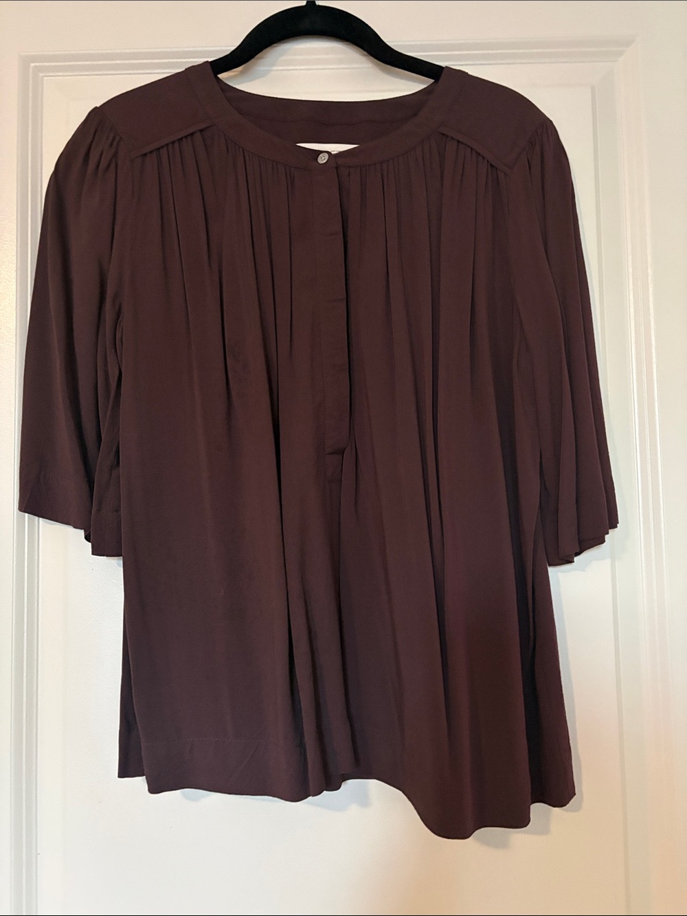 LOFT Plum Pleated Round-Neck Blouse
